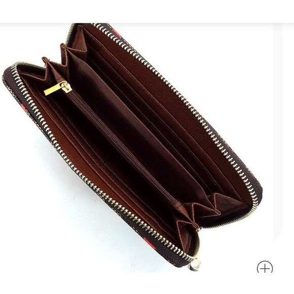 Cherry Print Brown Inspired Wristlet Wallet Nwot Fruit Fashion Purse - Picture 2 of 8